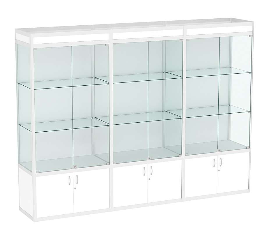 Витрина из профиля №1-2П (3-ех метровая) (задняя стенка - ДВП)  Белый