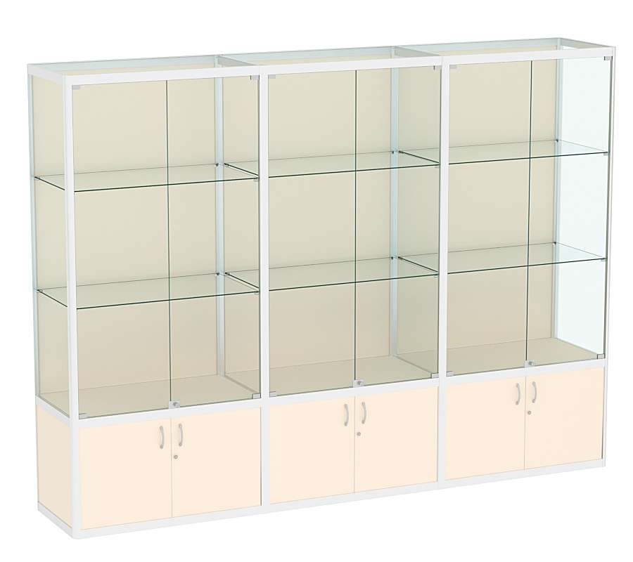 Витрина из профиля №2 (3-ех метровая) (задняя стенка - ДВП) Крем Вайс