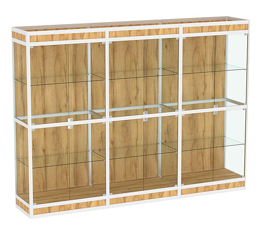 Витрина из профиля №3 (3-ех метровая) (задняя стенка - ДВП) Дуб Золотистый