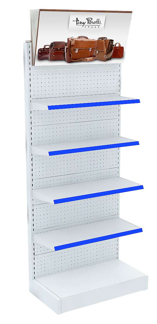 Торговый пристенный стеллаж с металлическими полками и световым коробом №1 Серый