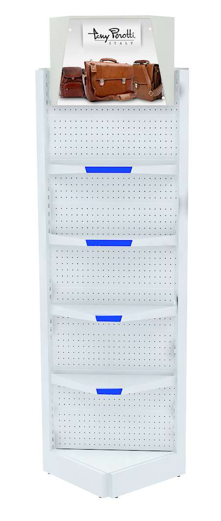 Торговый угловой стеллаж с металлическими полками и световым коробом №3 Белый