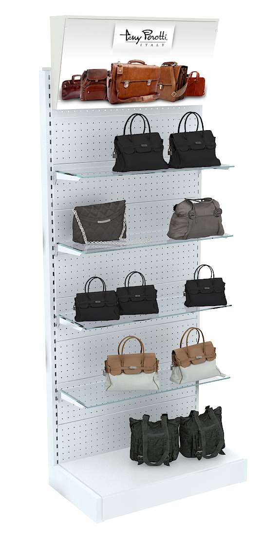 Пристенный широкий стеллаж со стеклянными полками и световым коробом №1 Серый