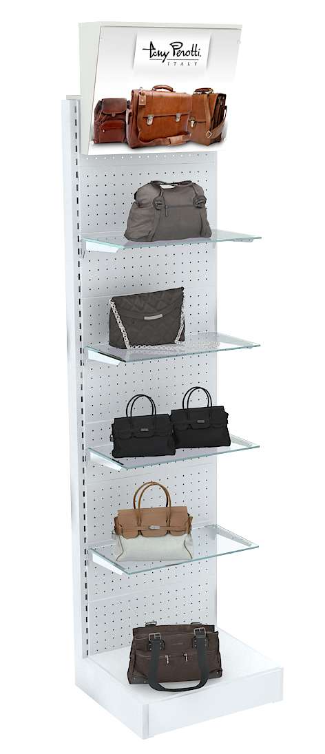 Пристенный узкий стеллаж со стеклянными полками и световым коробом №2 Дуб Золотистый