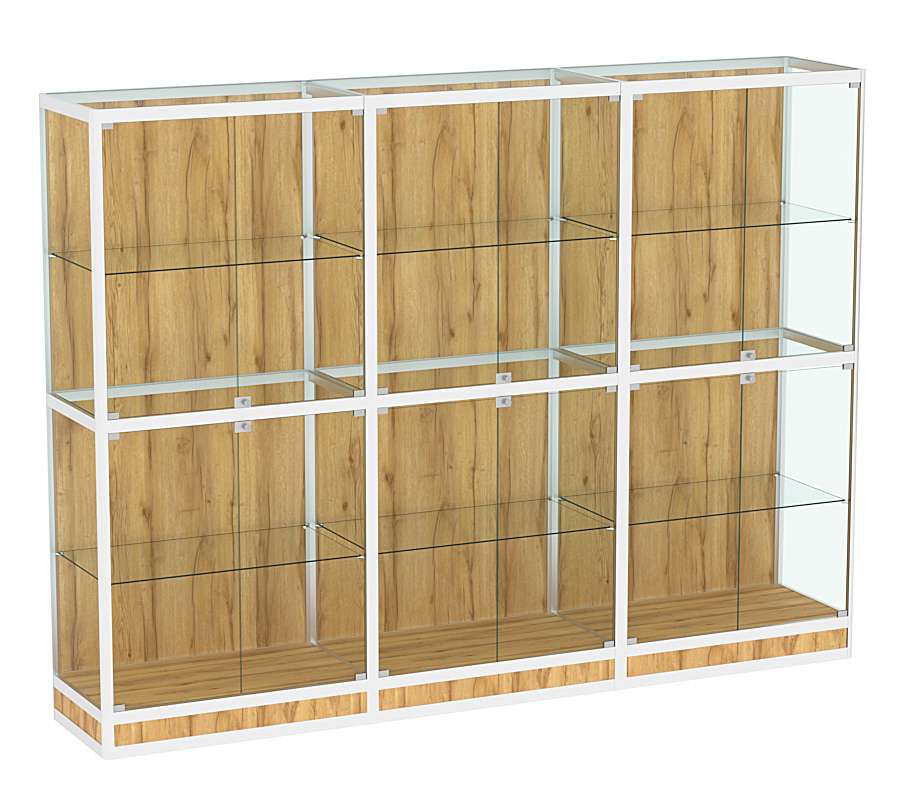 Витрина из профиля №4 (3-ех метровая) (задняя стенка - ДВП) Дуб Золотистый