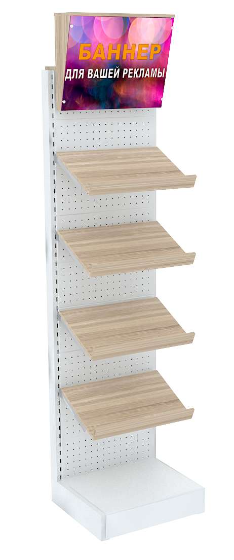 Узкий металлический стеллаж с лайт-боксом и наклонными полками №2 Крем Вайс