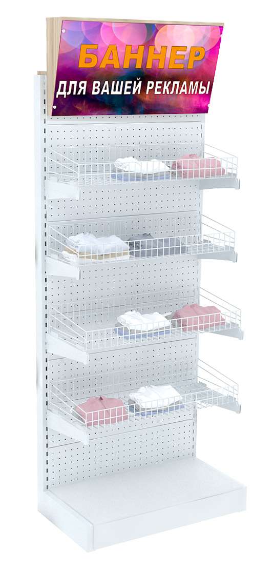 Торговый металлический стеллаж с корзинами и Лайтбоксом №1 Орех