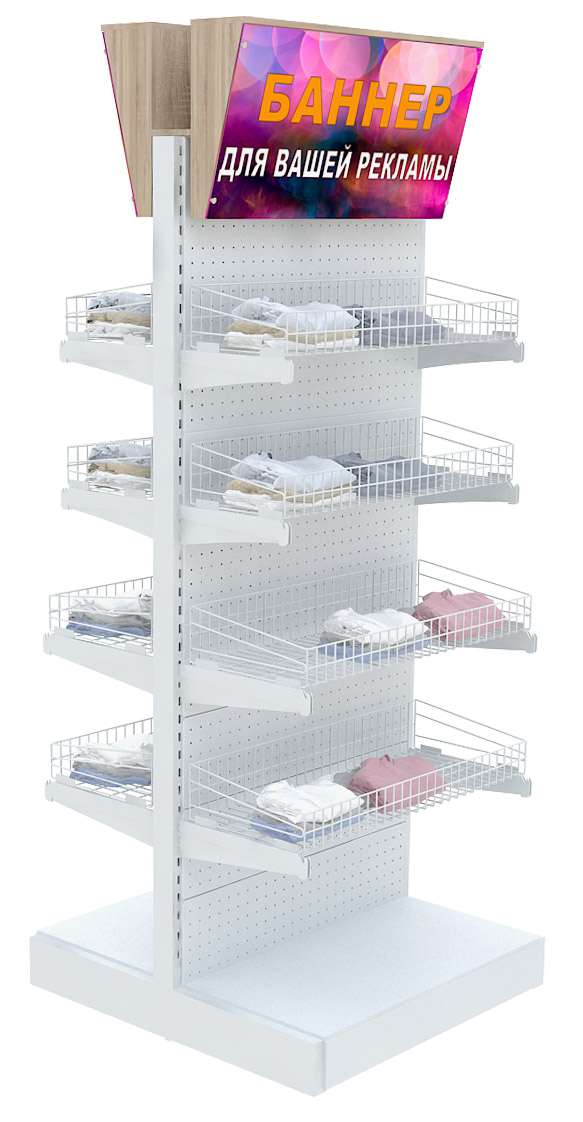 Высокий островной стеллаж с корзинами и Лайтбоксами №2 Орех