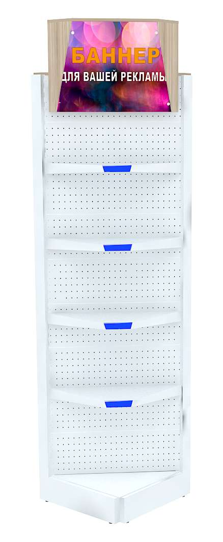 Угловой стеллаж с полками ДСП и Лайтбоксом №3 (стыковочный модуль) Белый