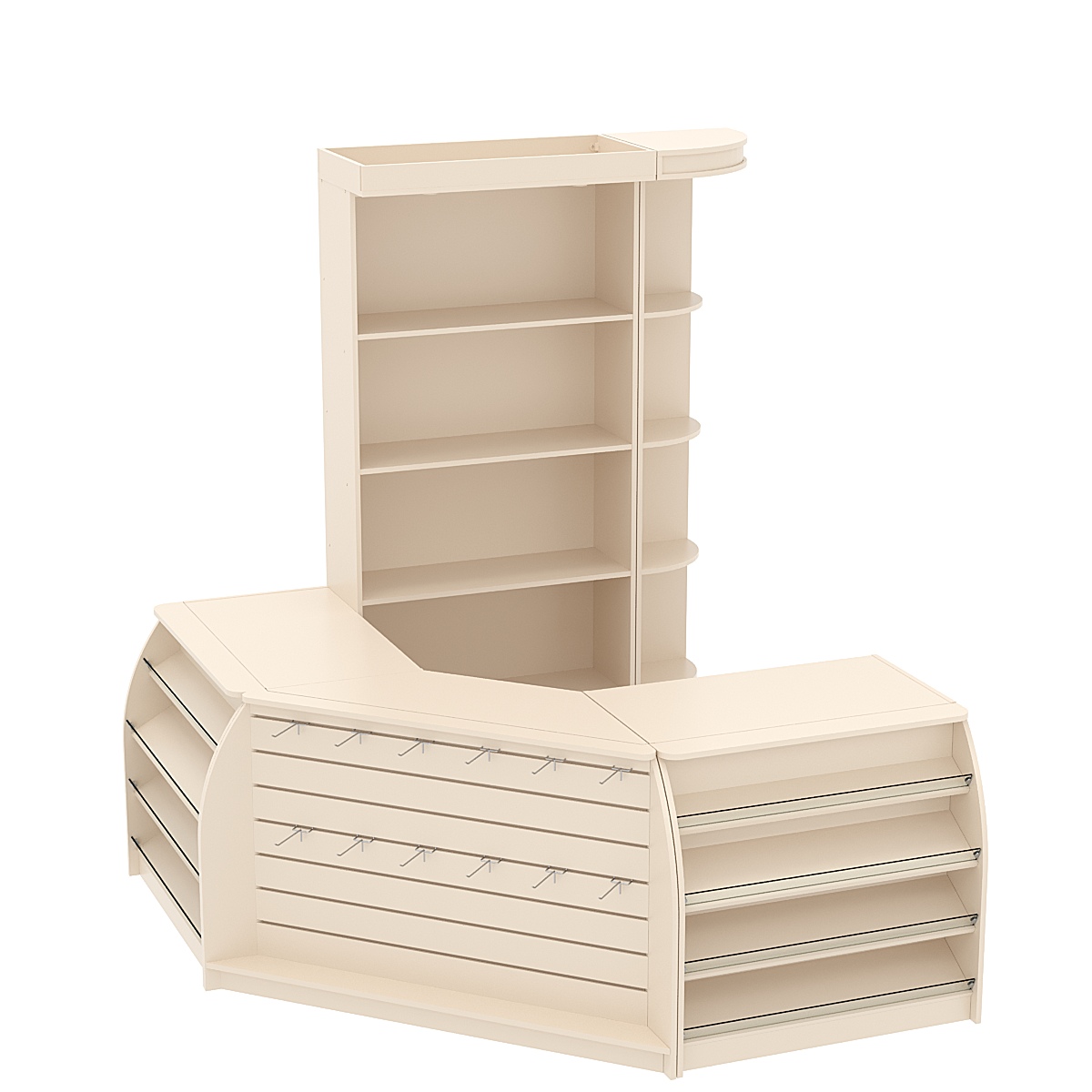 Комплект кассовой зоны с открытыми стеллажами малый №1 Крем Вайс