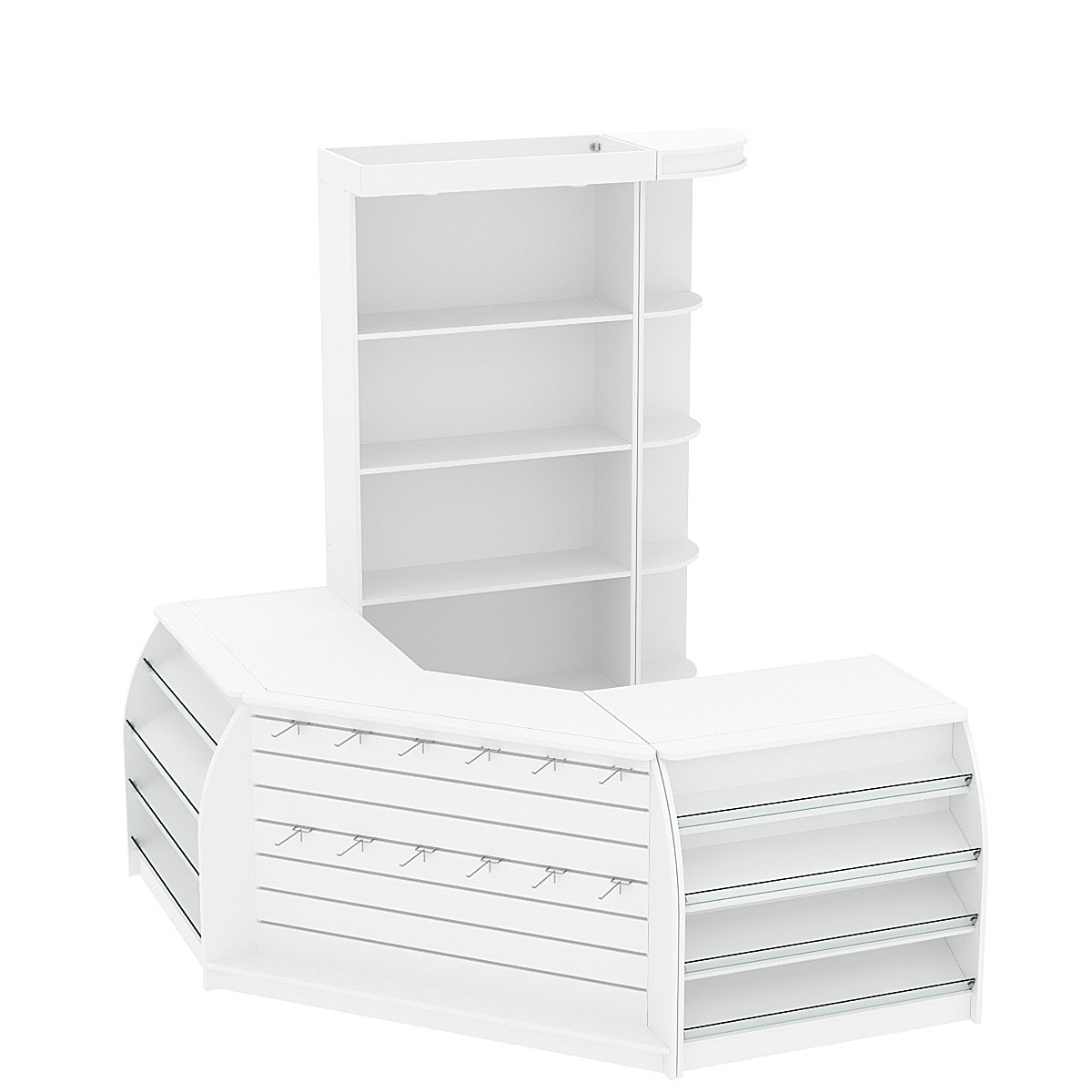 Комплект кассовой зоны с открытыми стеллажами малый №1 Белый