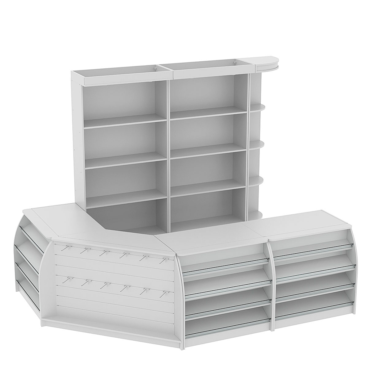 Комплект кассовой зоны с открытыми стеллажами средний №2 Серый