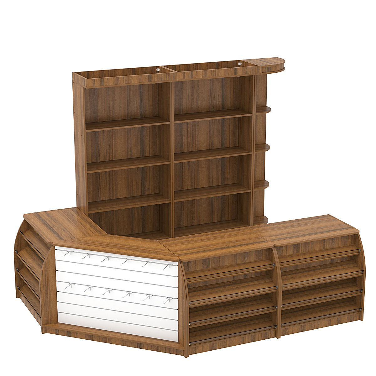Комплект кассовой зоны с открытыми стеллажами средний №2 Орех