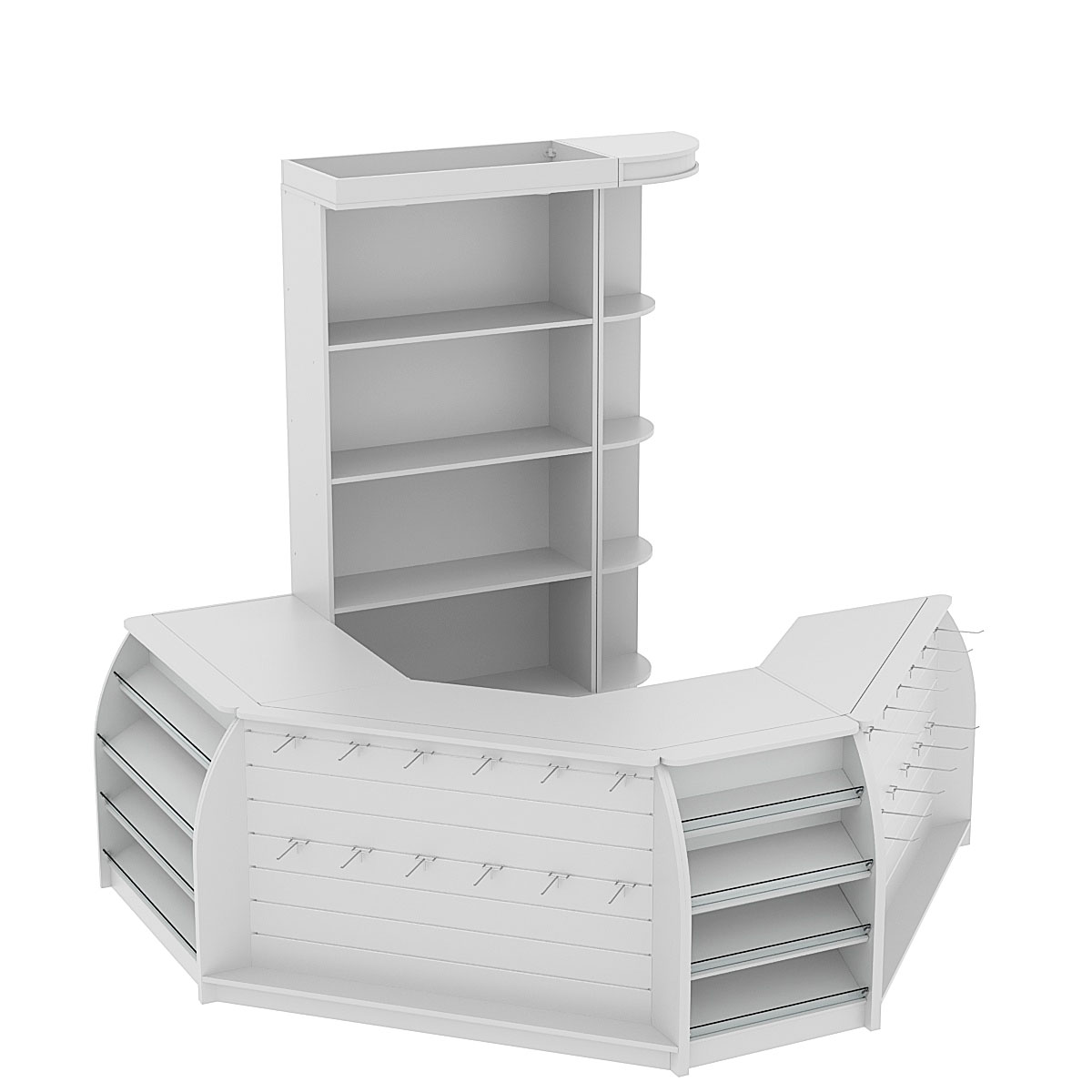 Комплект кассовой зоны со скосами и открытыми стеллажами малый №1-1 Серый