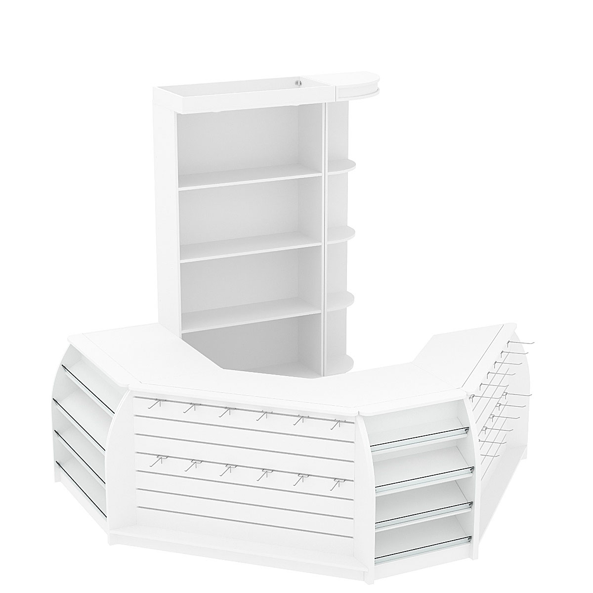 Комплект кассовой зоны со скосами и открытыми стеллажами малый №1-1 Белый