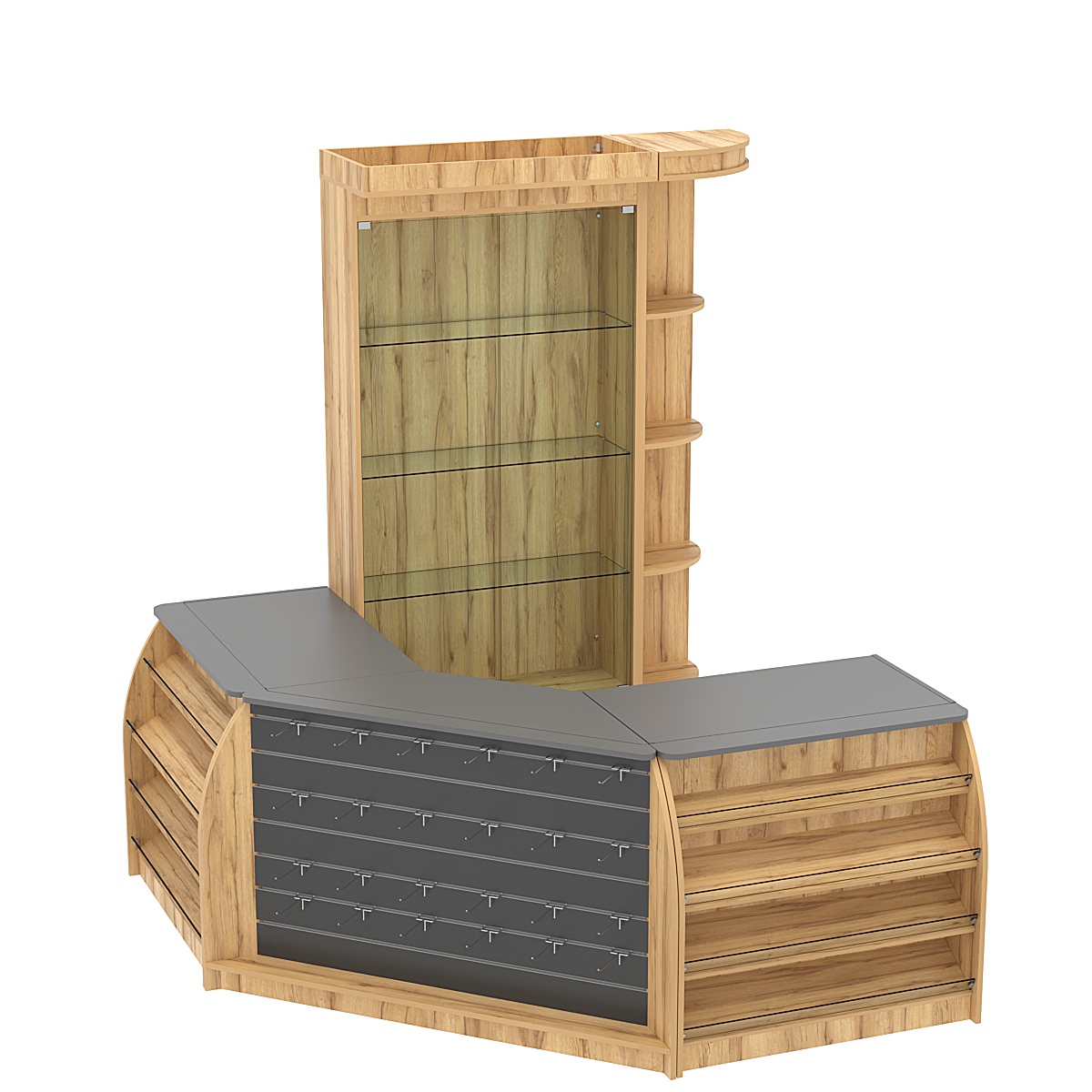 Комплект кассовой зоны с витринами малый №1 Дуб Золотистый и Темно-Серый