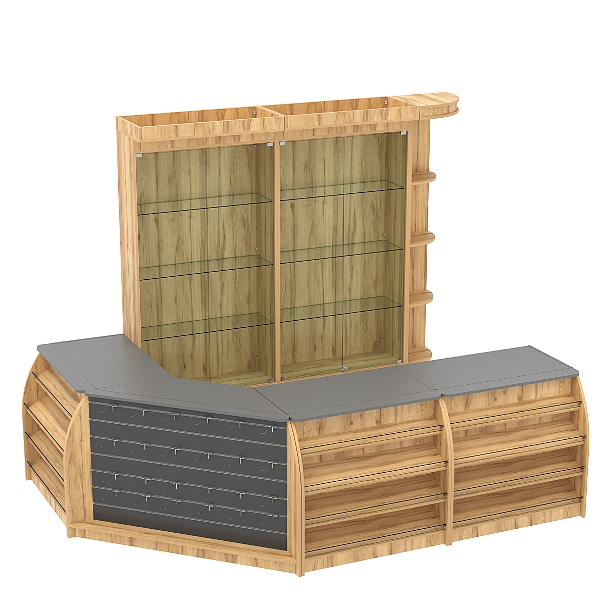 Комплект кассовой зоны с витринами средний №2 Дуб Золотистый и Темно-Серый