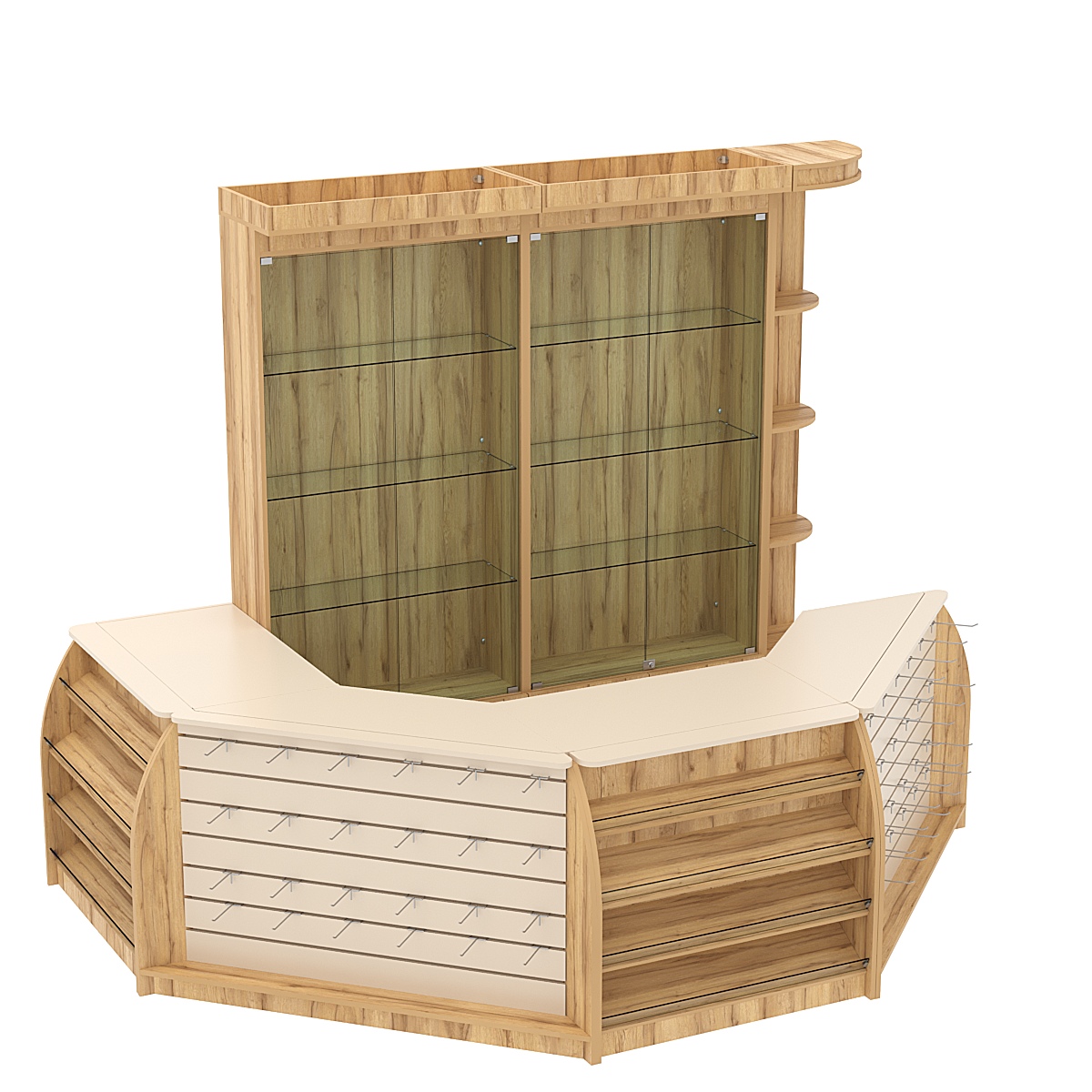 Комплект кассовой зоны с витринами и скошенным фасадом средний №2-1 Дуб Золотистый Крем Вайс