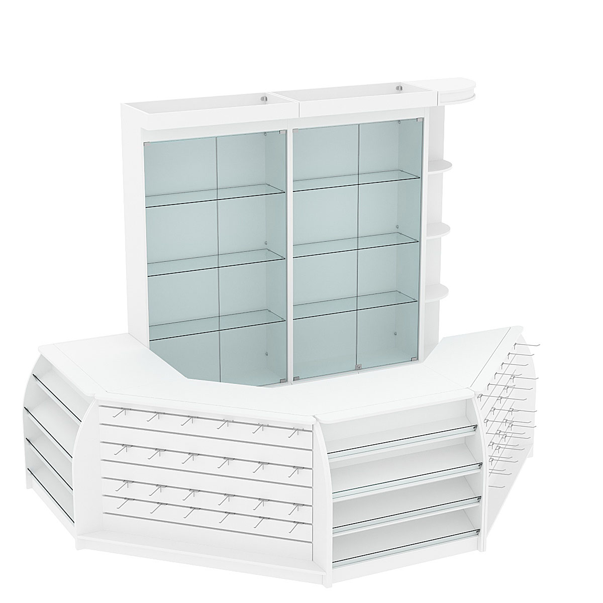 Комплект кассовой зоны с витринами и скошенным фасадом средний №2-1 Белый