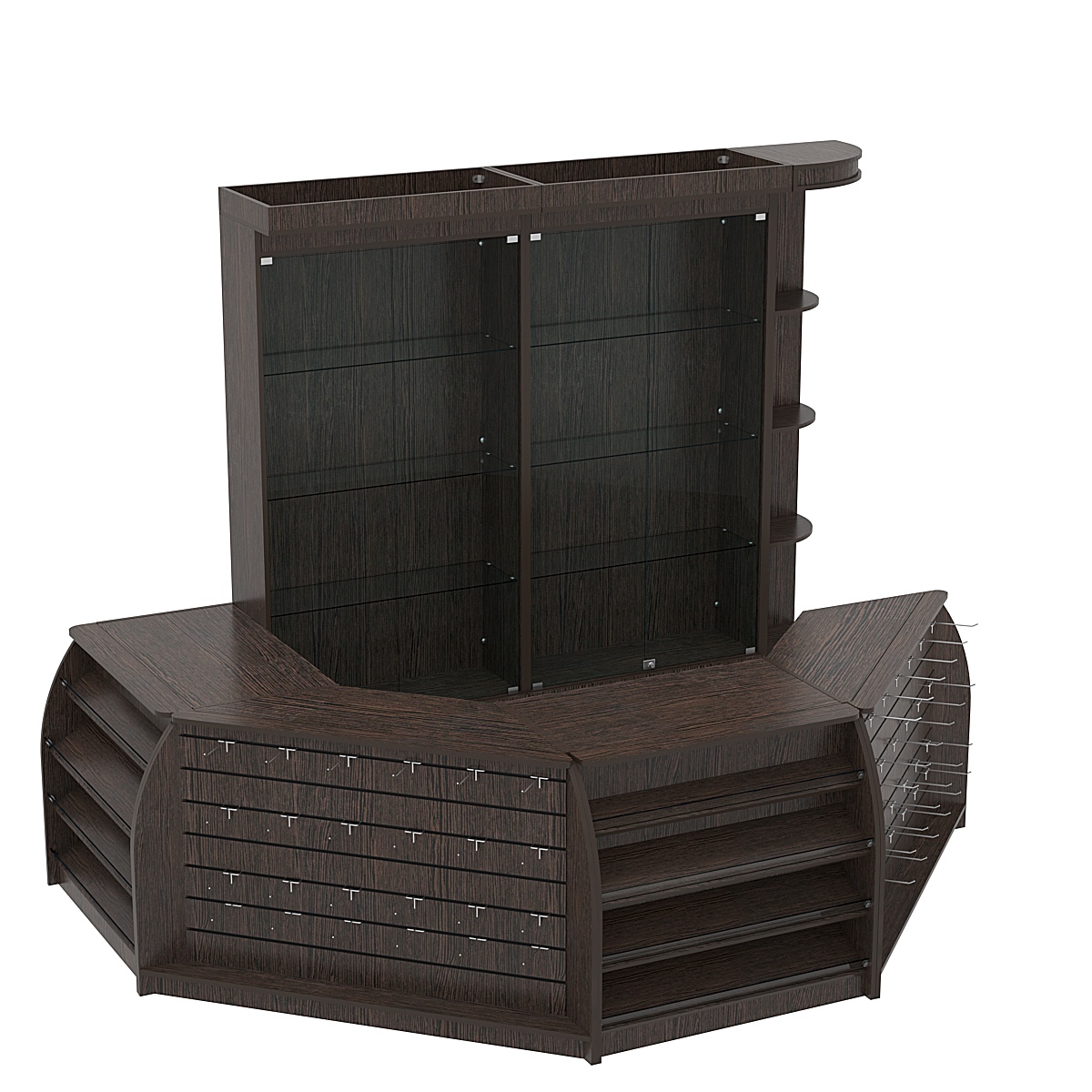 Комплект кассовой зоны с витринами и скошенным фасадом средний №2-1 Дуб Венге