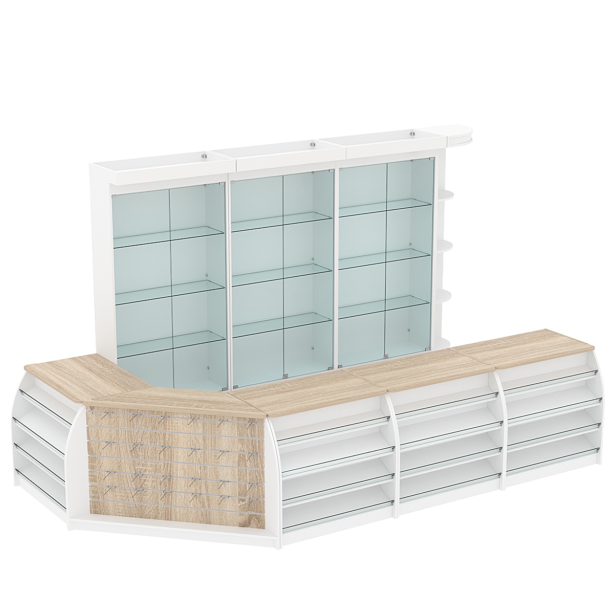 Комплект кассовой зоны с витринами большой №3 Белый + Дуб Сонома