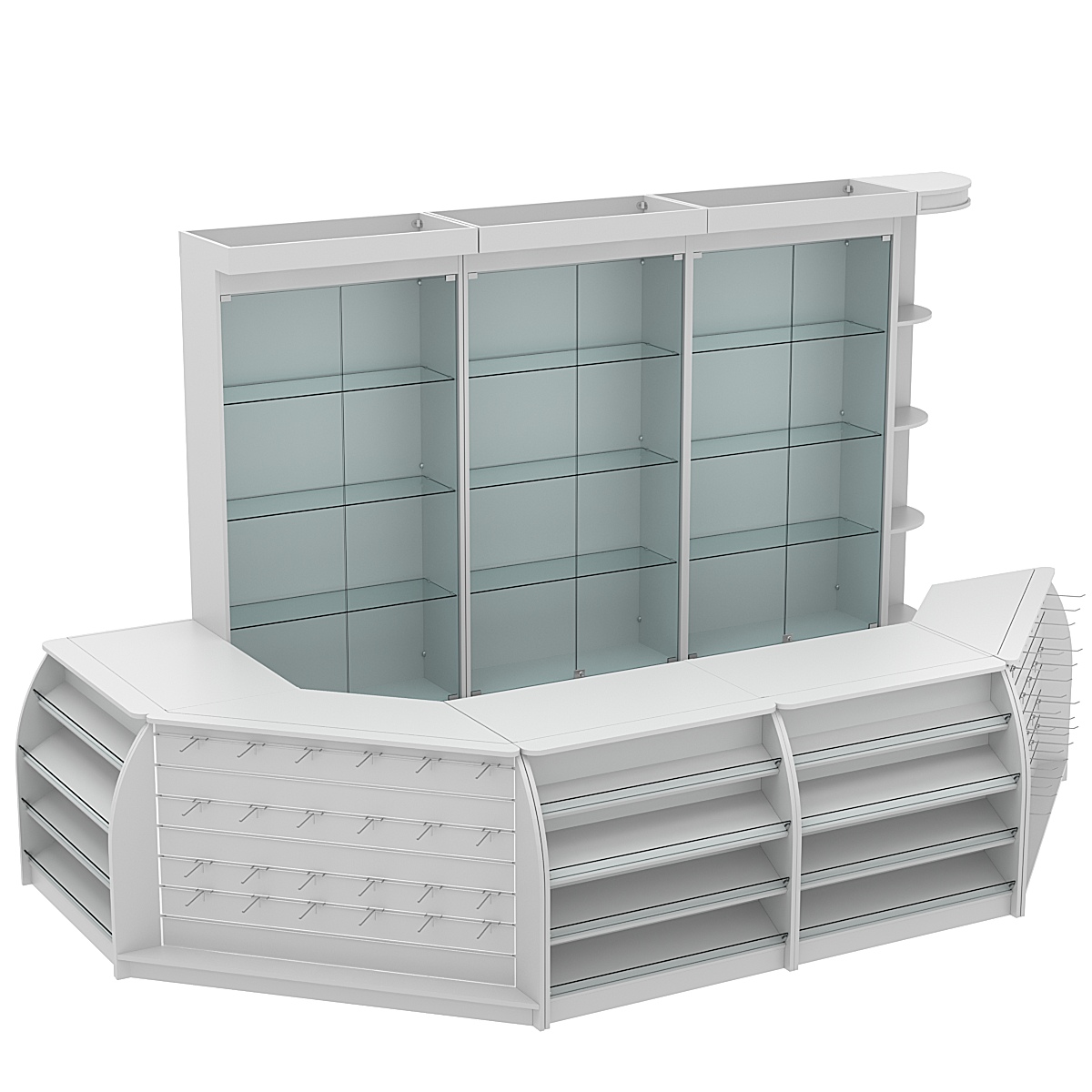Комплект кассовой зоны с витринами и скошенным фасадом большой №3-1 Серый
