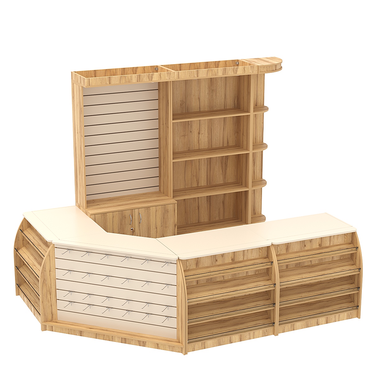 Комплект кассовой зоны с стеллажами под кофемашину средний №2 Дуб Золотистый Крем Вайс