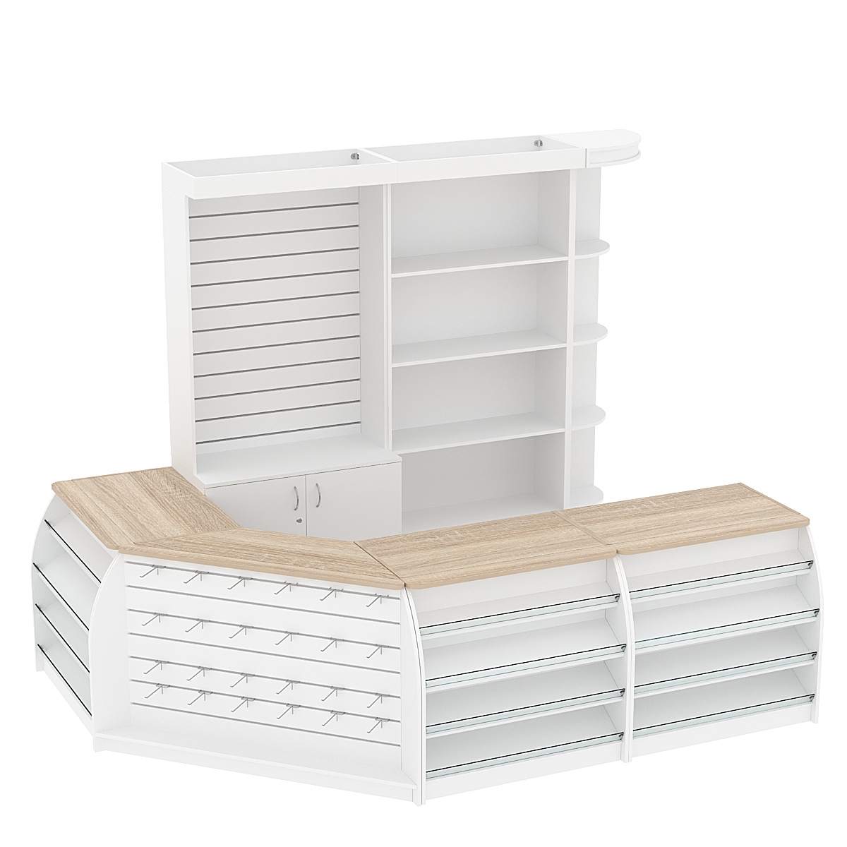 Комплект кассовой зоны с стеллажами под кофемашину средний №2 Белый + Дуб Сонома