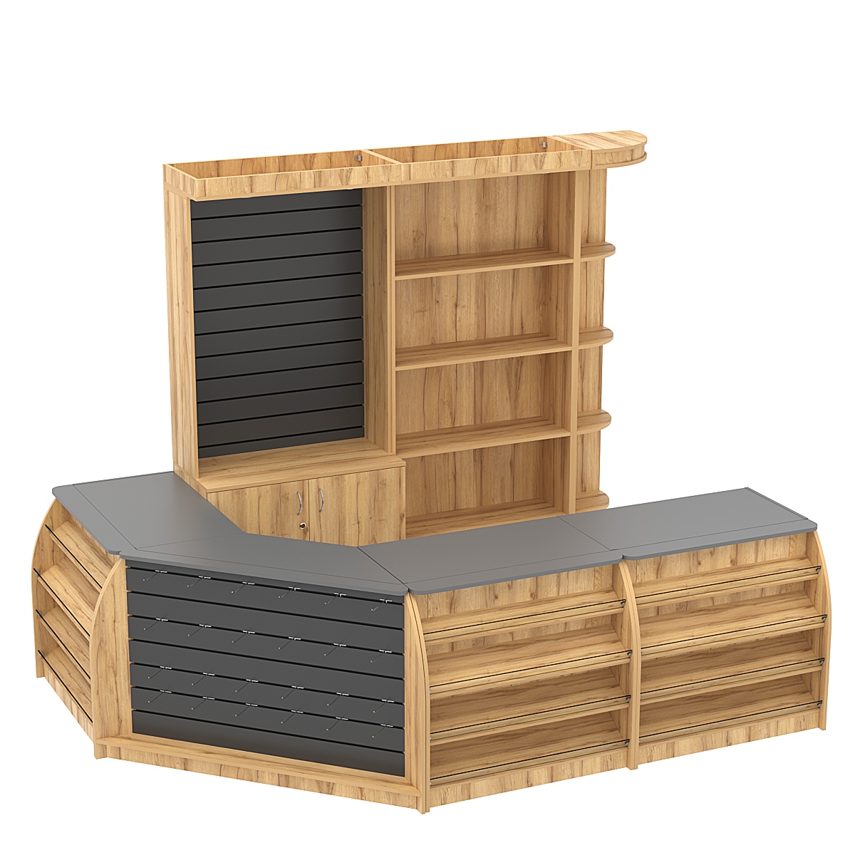 Комплект кассовой зоны с стеллажами под кофемашину средний №2 Дуб Золотистый и Темно-Серый