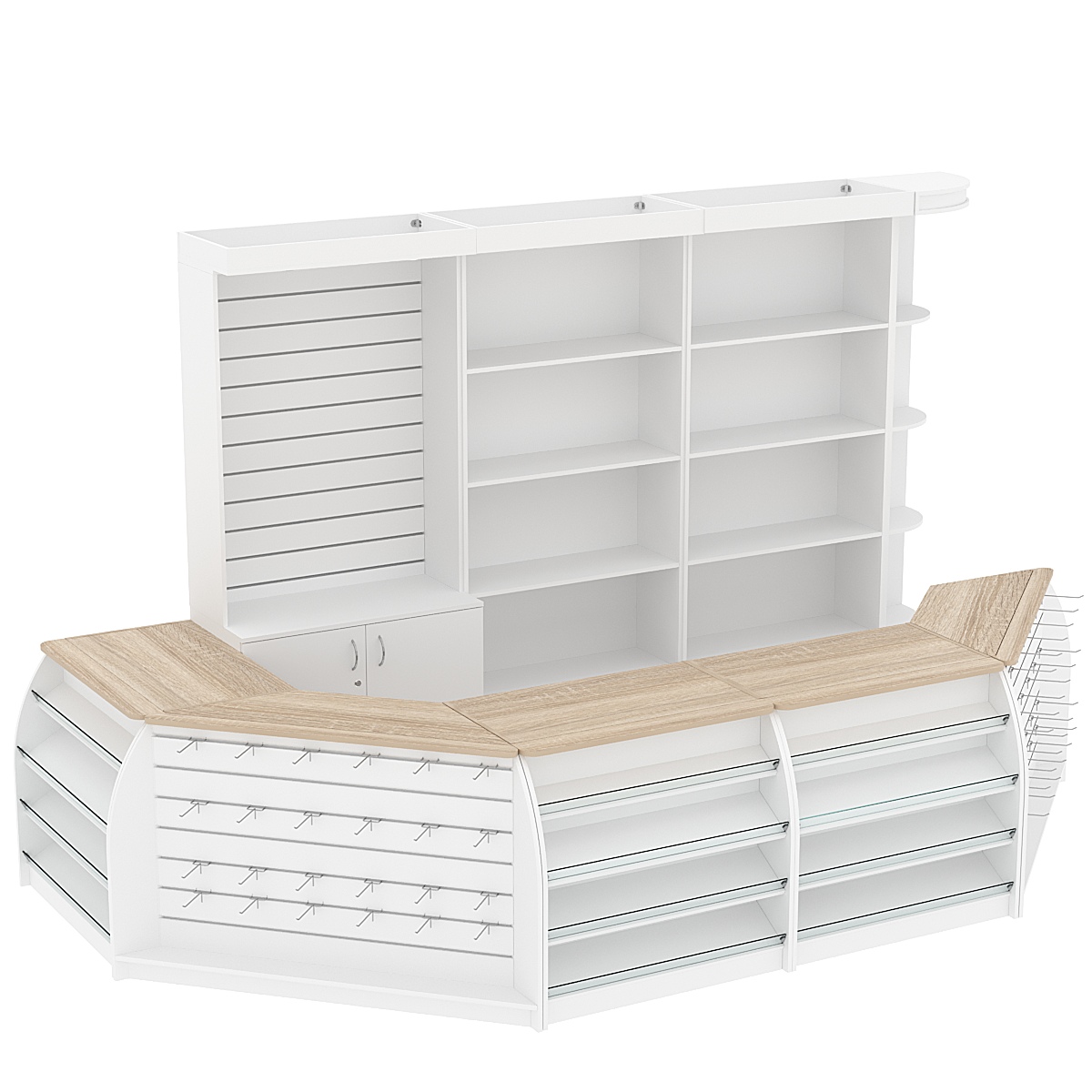 Комплект кассовой зоны со скошенным под кофемашину большой №3-1 Белый + Дуб Сонома