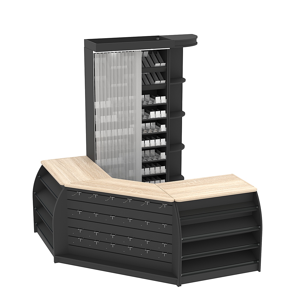 Комплект кассовой зоны со стеллажом под сигареты малый №1 Черный + Дуб Сонома