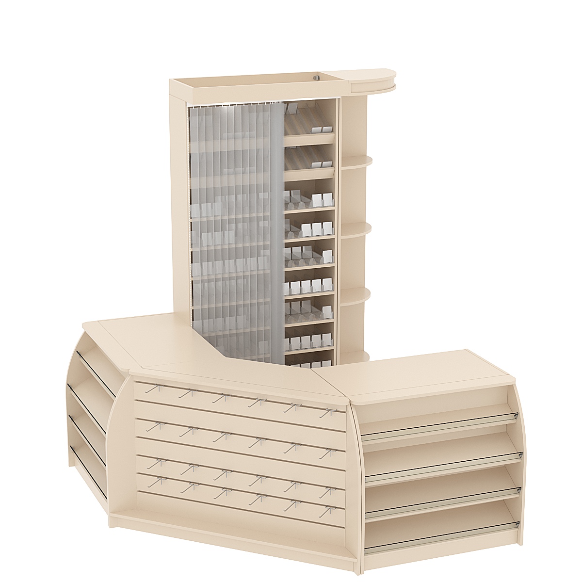 Комплект кассовой зоны со стеллажом под сигареты малый №1 Крем Вайс