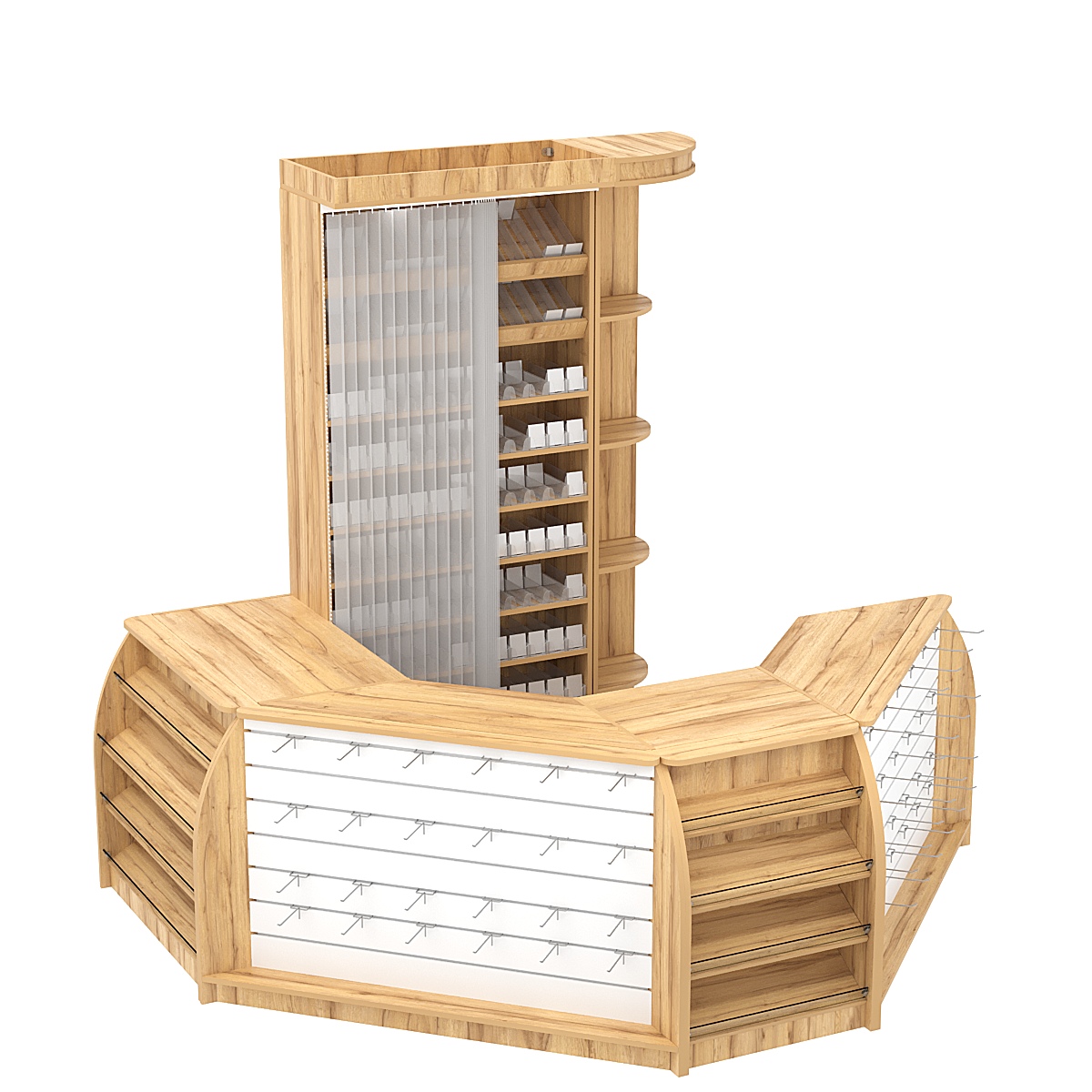 Комплект кассовой зоны со скошенным фасадом и стеллажом под сигареты малый №1-1 Дуб Золотистый