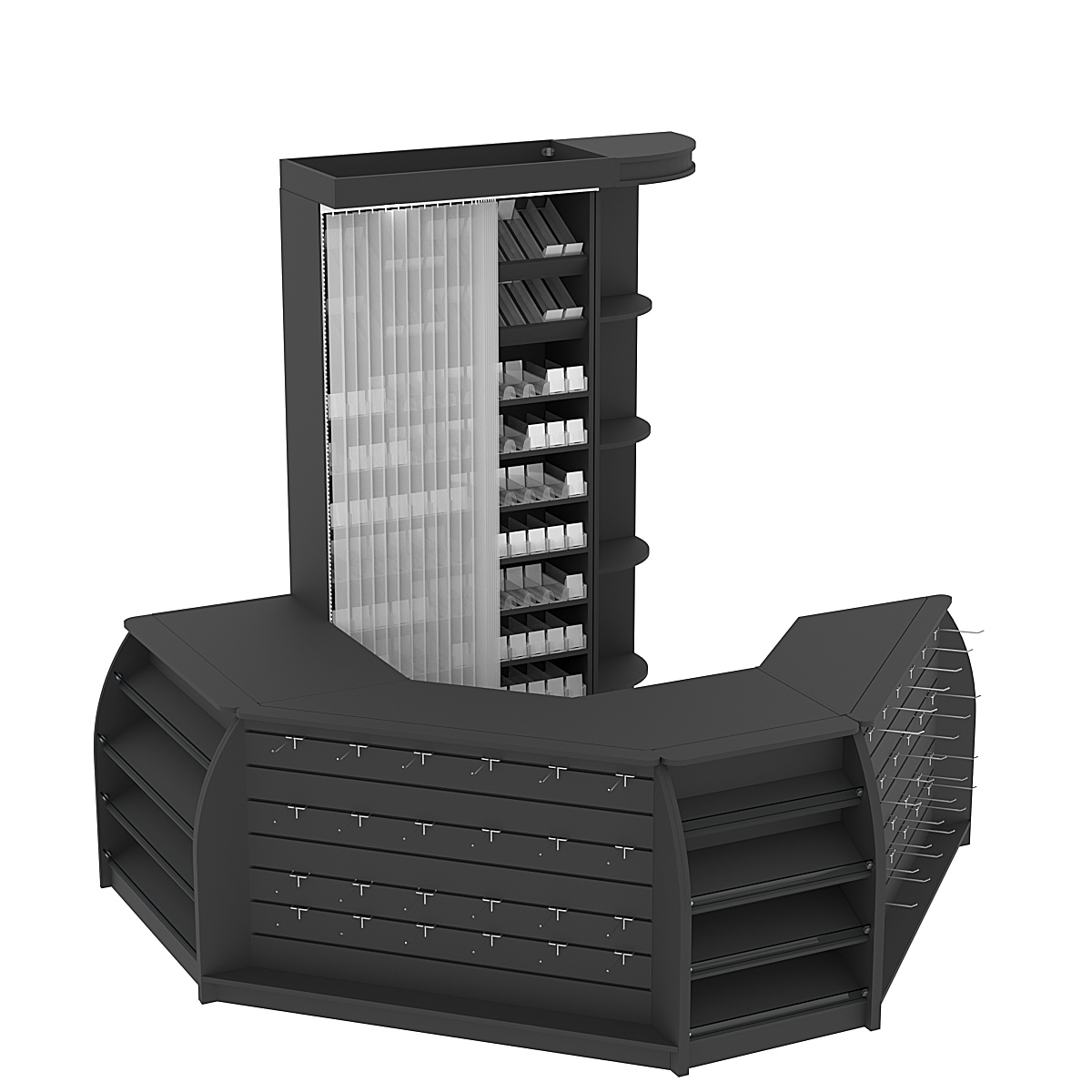 Комплект кассовой зоны со скошенным фасадом и стеллажом под сигареты малый №1-1 Черный