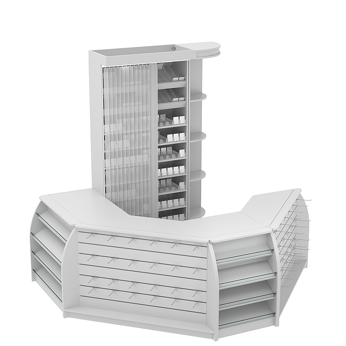 Комплект кассовой зоны со скошенным фасадом и стеллажом под сигареты малый №1-1 Серый