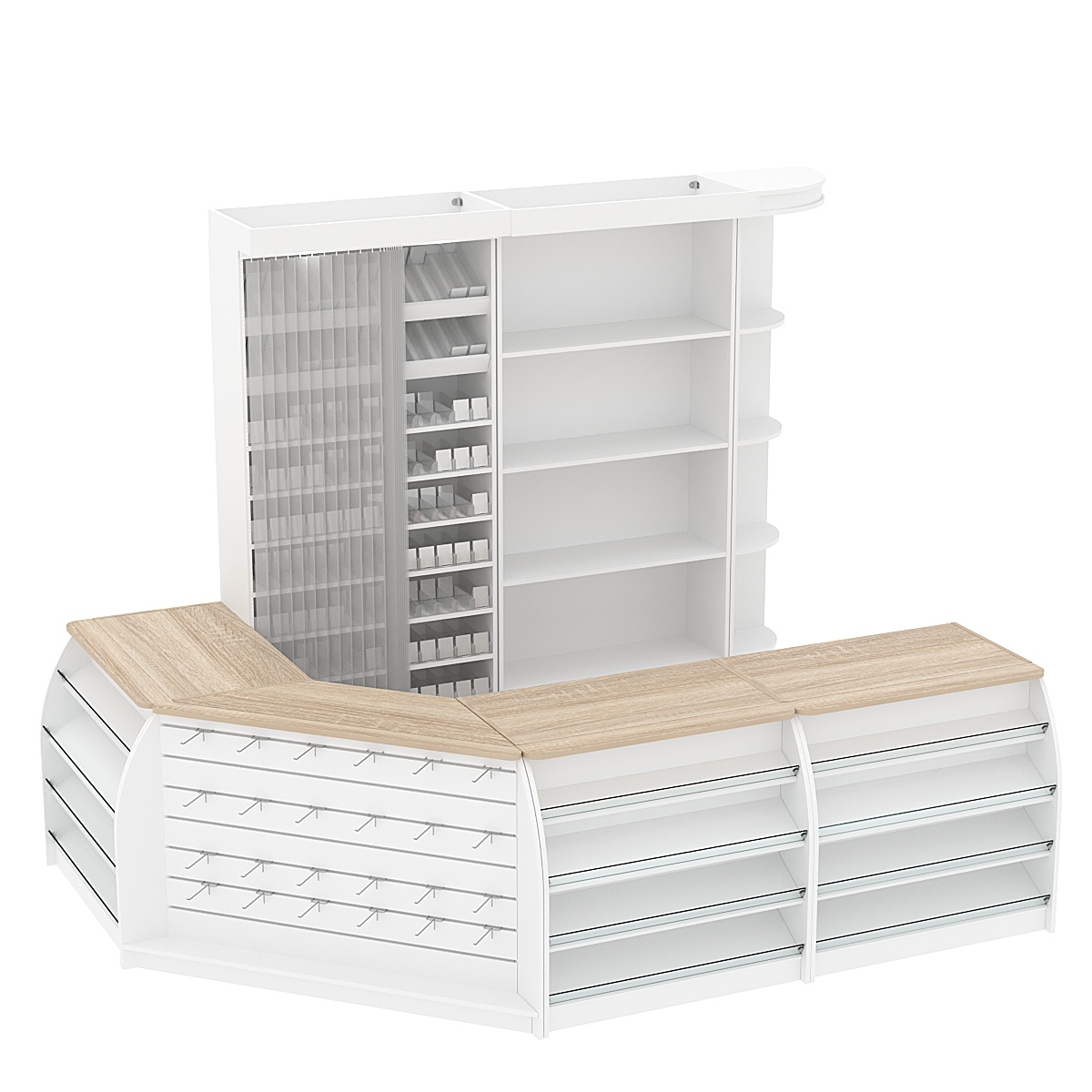 Комплект кассовой зоны со стеллажом под сигареты средний №2 Белый + Дуб Сонома