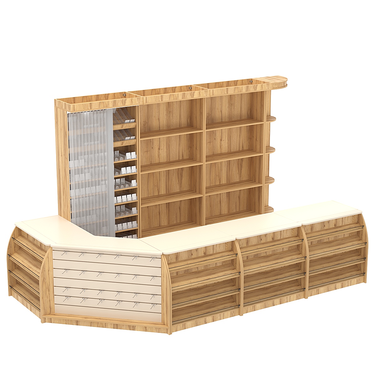 Комплект кассовой зоны со стеллажом под сигареты большой №3 Дуб Золотистый Крем Вайс