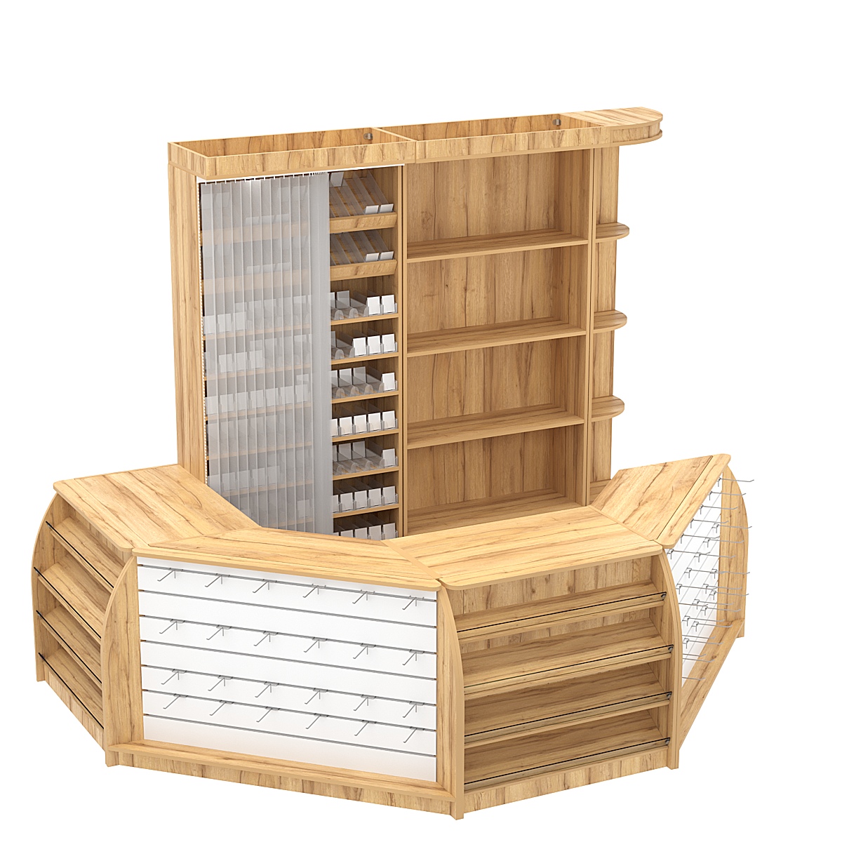 Комплект кассовой зоны со скошенным фасадом и стеллажом под сигареты средний №2-1 Дуб Золотистый