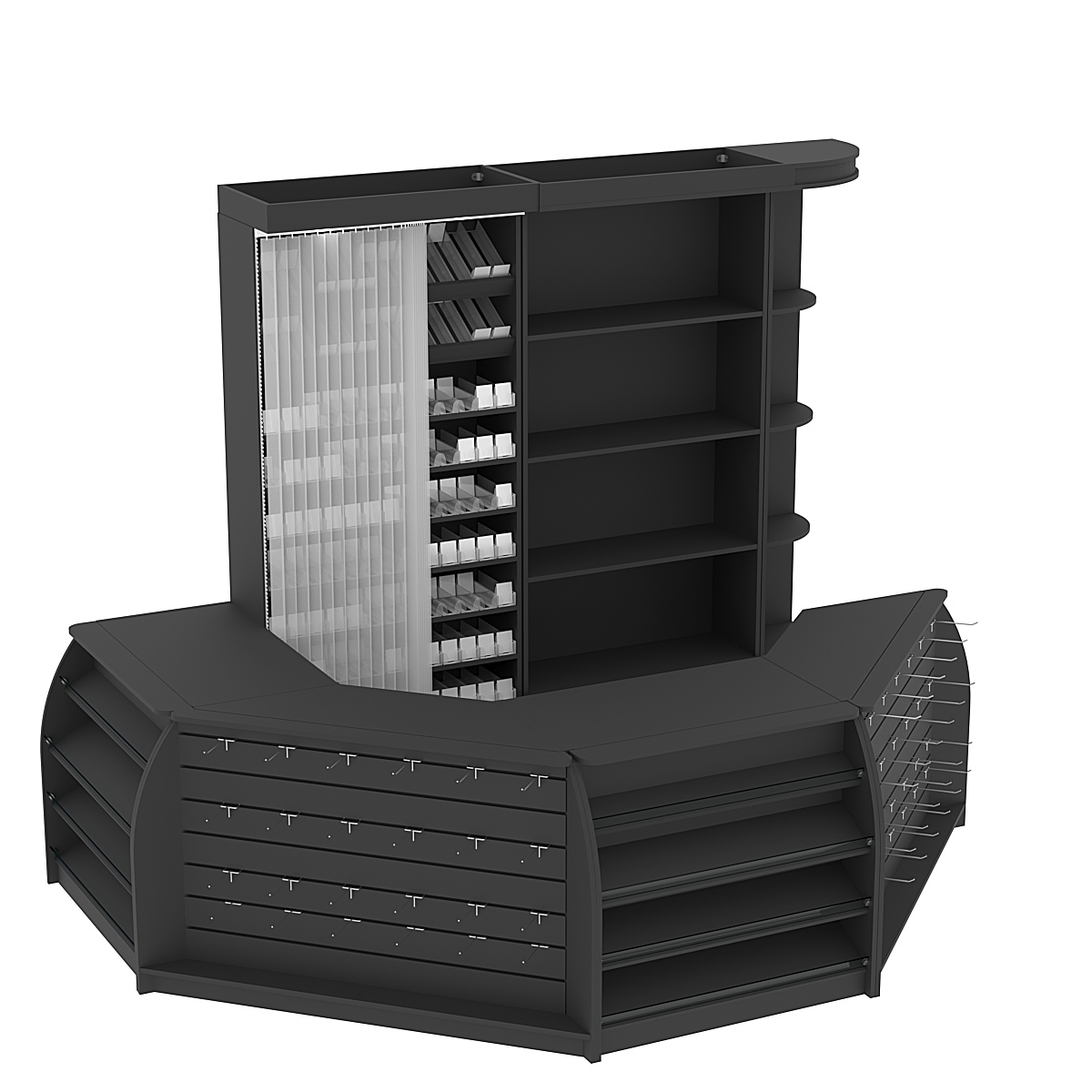 Комплект кассовой зоны со скошенным фасадом и стеллажом под сигареты средний №2-1 Черный