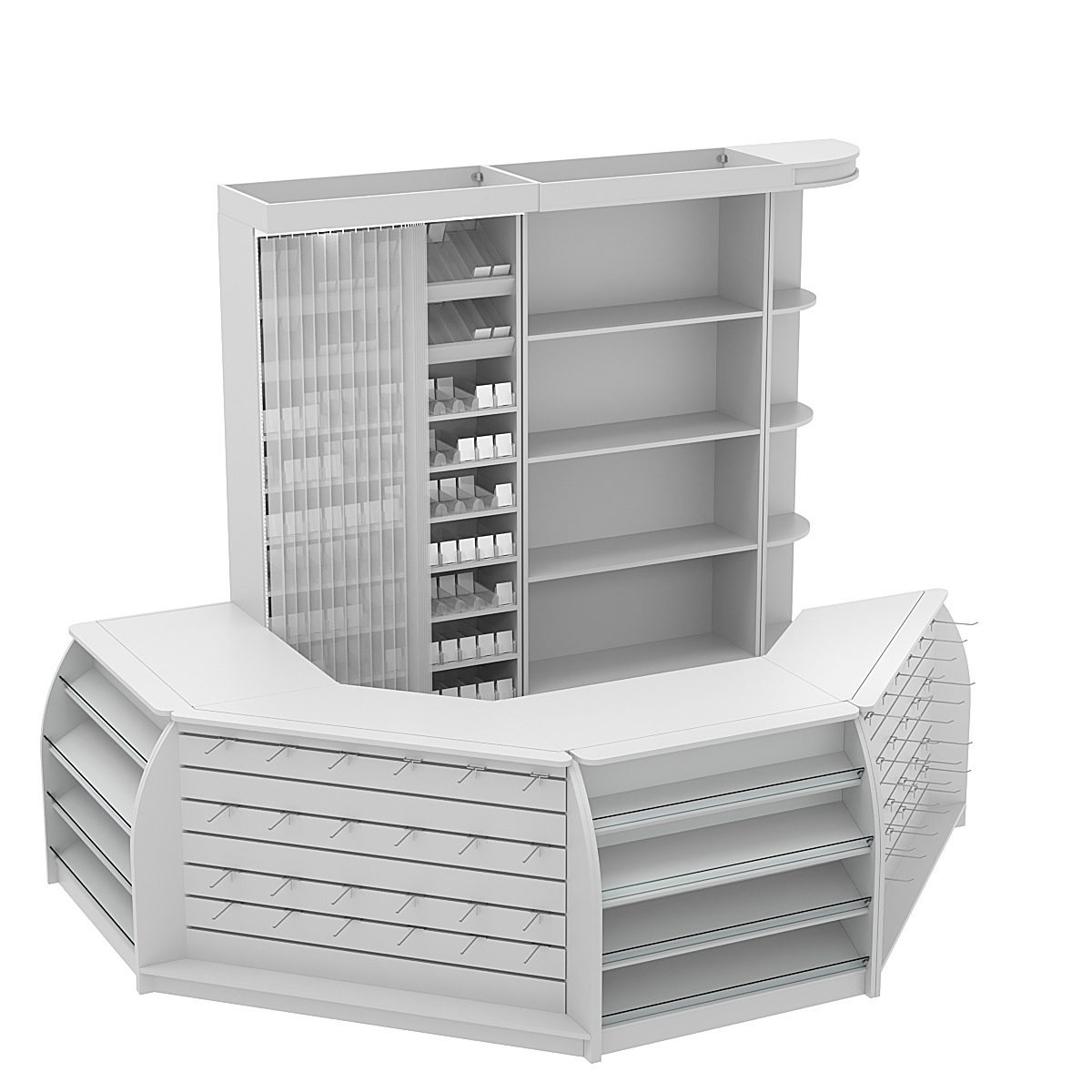 Комплект кассовой зоны со скошенным фасадом и стеллажом под сигареты средний №2-1 Серый