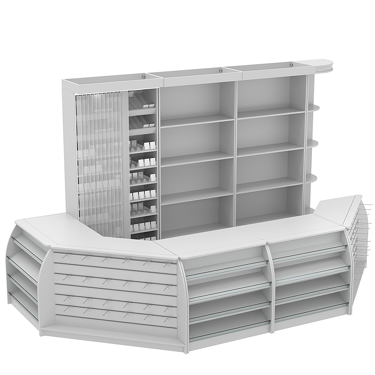 Комплект кассовой зоны со скошенным фасадом и стеллажом под сигареты большой №3-1 Серый