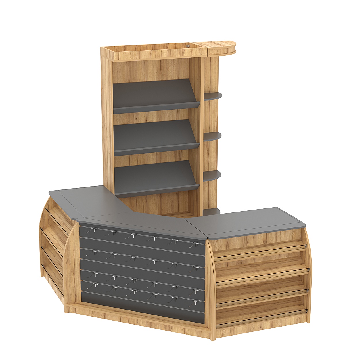 Комплект кассовой зоны для магазина выпечки малый №1 Дуб Золотистый и Темно-Серый