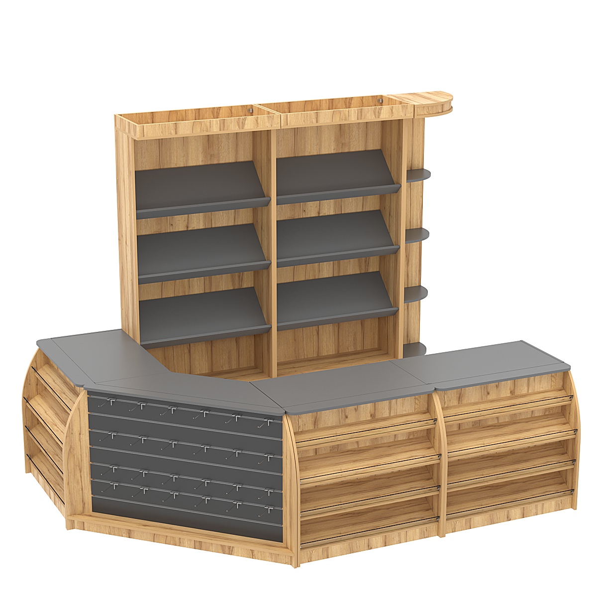 Комплект кассовой зоны для магазина выпечки средний №2 Дуб Золотистый и Темно-Серый