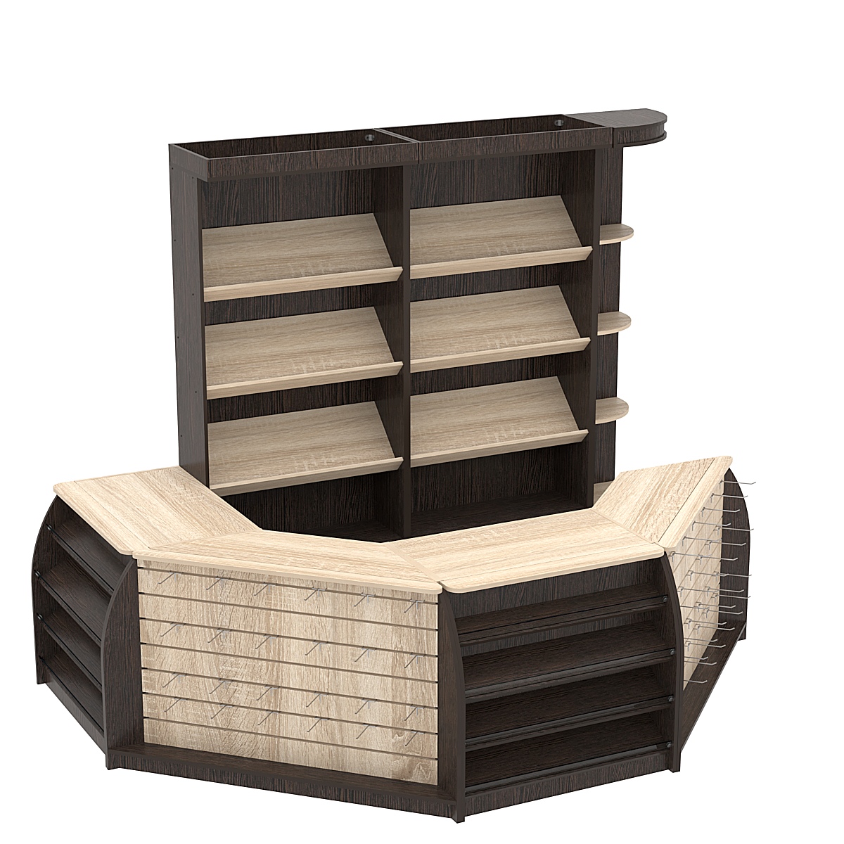 Комплект кассовой зоны со скосами для магазина выпечки средний №2-1 Дуб Сонома + Дуб Венге