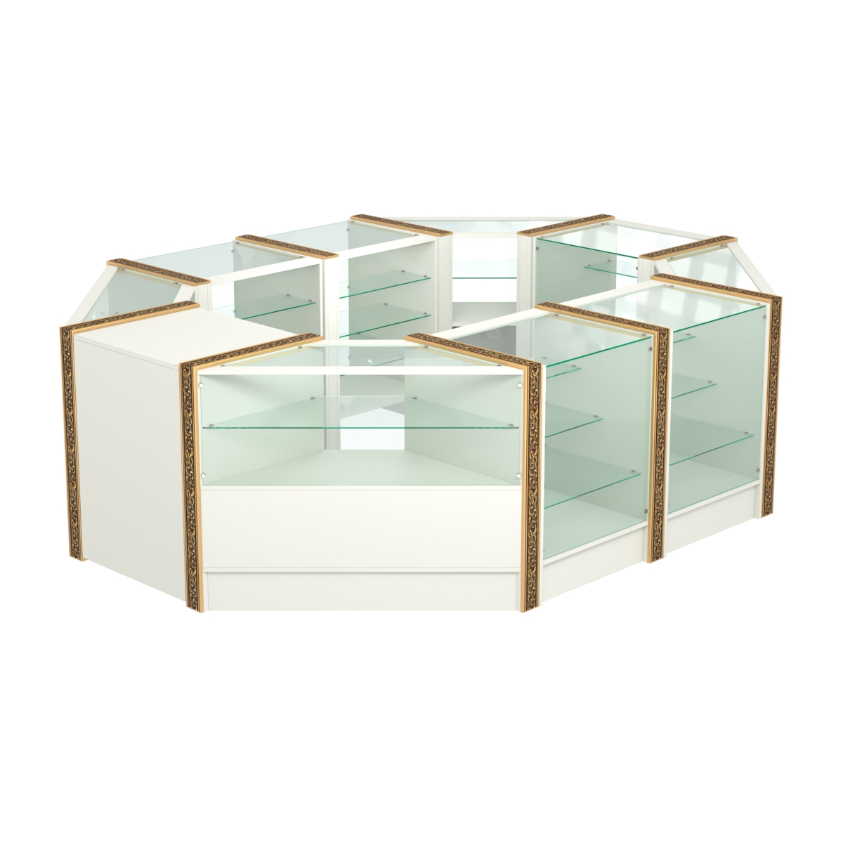 Торговый островок с прозрачными полками и молдингами №2 (4,72 кв.м) Белый