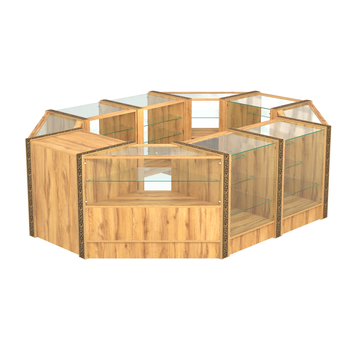 Торговый островок с прозрачными полками и молдингами №2 (4,72 кв.м) Дуб Золотистый