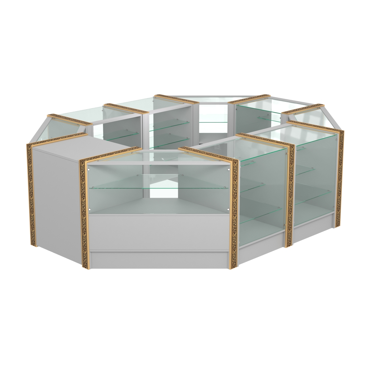 Торговый островок с прозрачными полками и молдингами №2 (4,72 кв.м) Серый