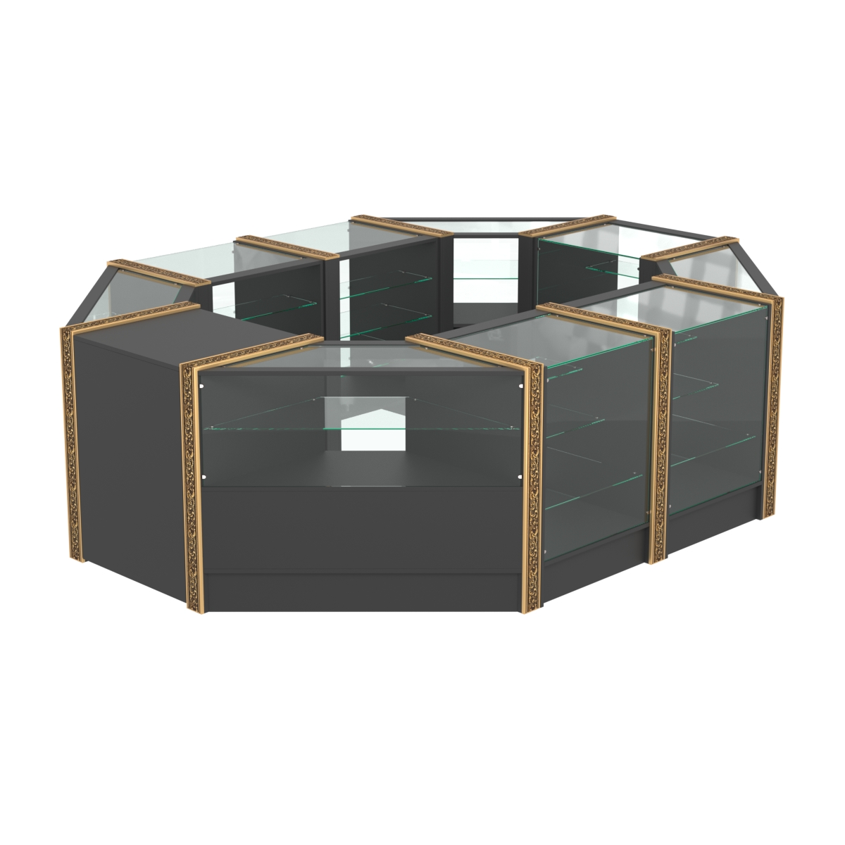 Торговый островок с прозрачными полками и молдингами №2 (4,72 кв.м) Черный