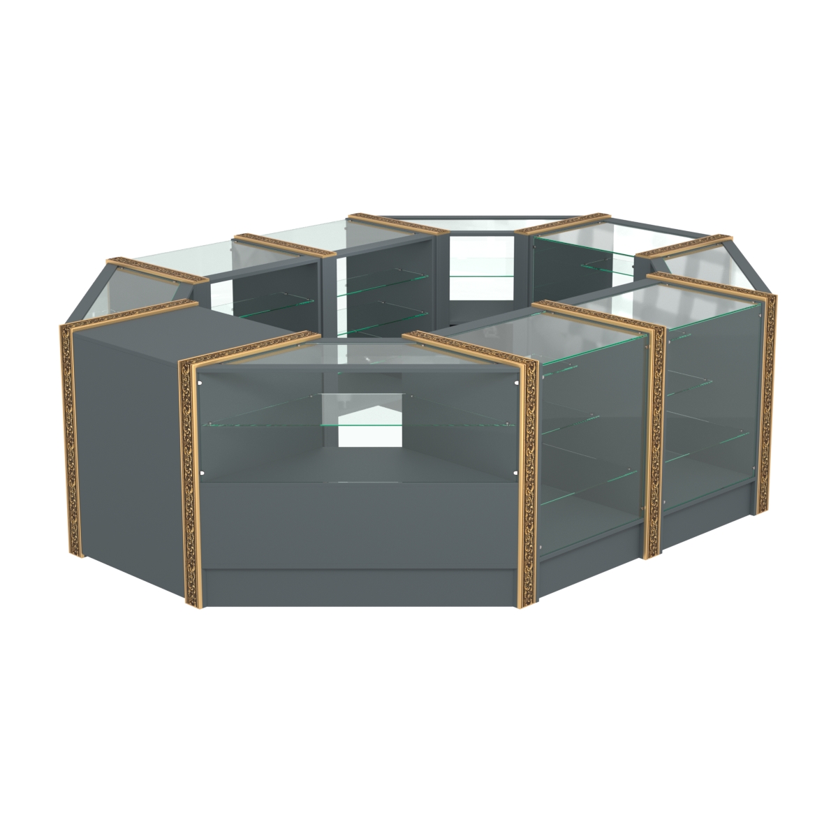 Торговый островок с прозрачными полками и молдингами №2 (4,72 кв.м) Темно-Серый