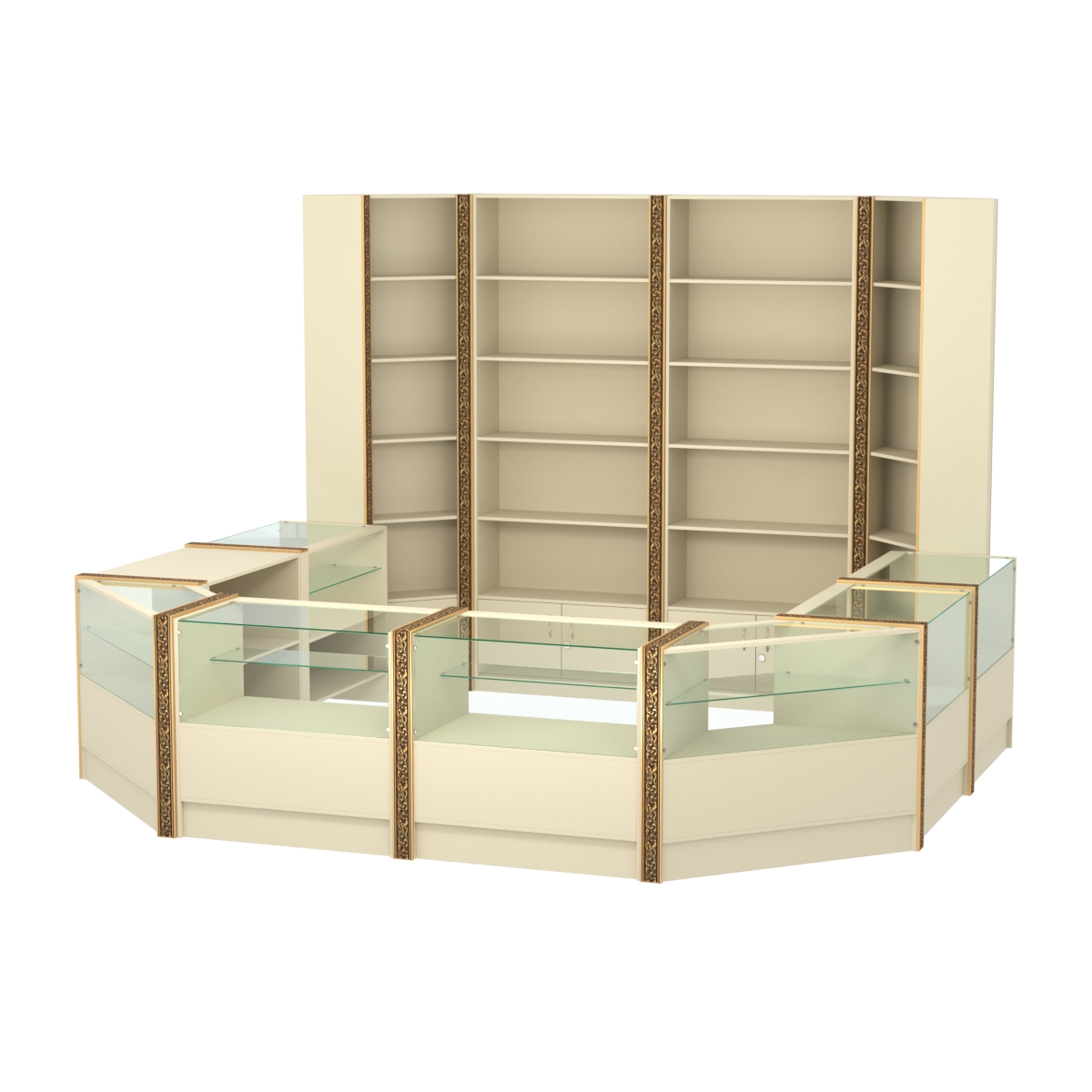 Торговый островок с выкатным прилавком и молдингами №4 (5,38 кв.м) Крем Вайс