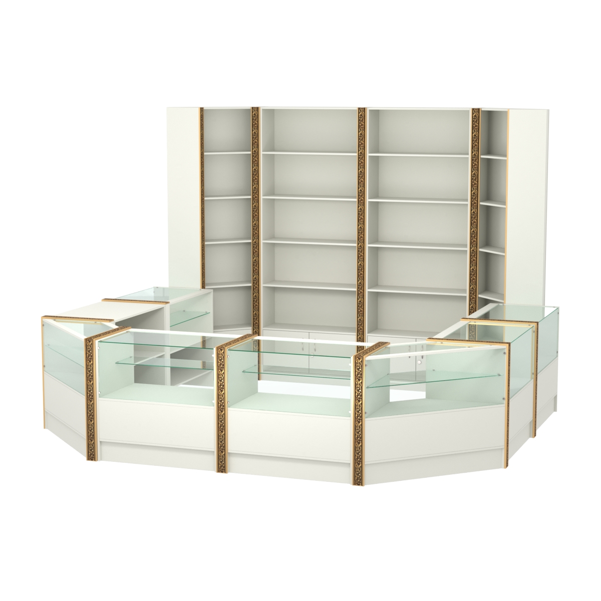 Торговый островок с выкатным прилавком и молдингами №4 (5,38 кв.м) Белый